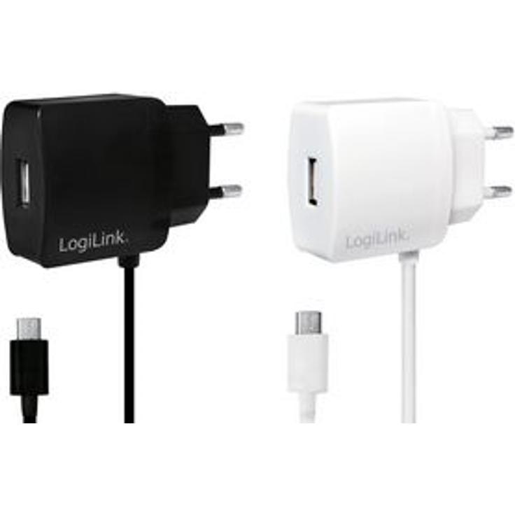 LogiLink PA0146W USB Steckdosenadapter mit Micro-USB-Kabel, 1x USB-Port, 10W weiß