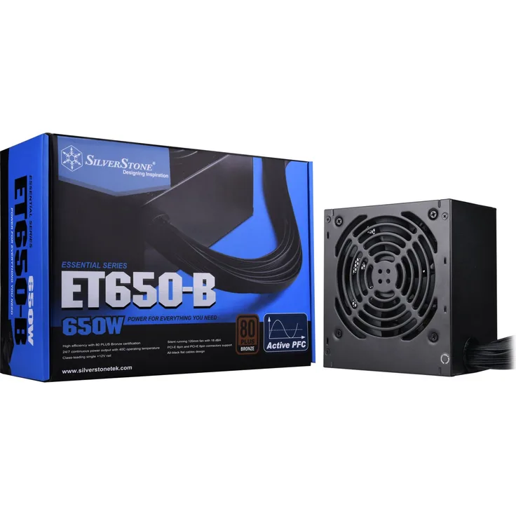 Silverstone SST-ET650-B v1.4 - Strider Essential Serie, 650W 80 Plus Bronze ATX flüsterleises PC-Netzteil mit 120mm-Lüfter, Zwei 8-Pin-EPS mit Unterstützung mehrerer 8- - 6-poliger PCI-E-Anschlüsse
