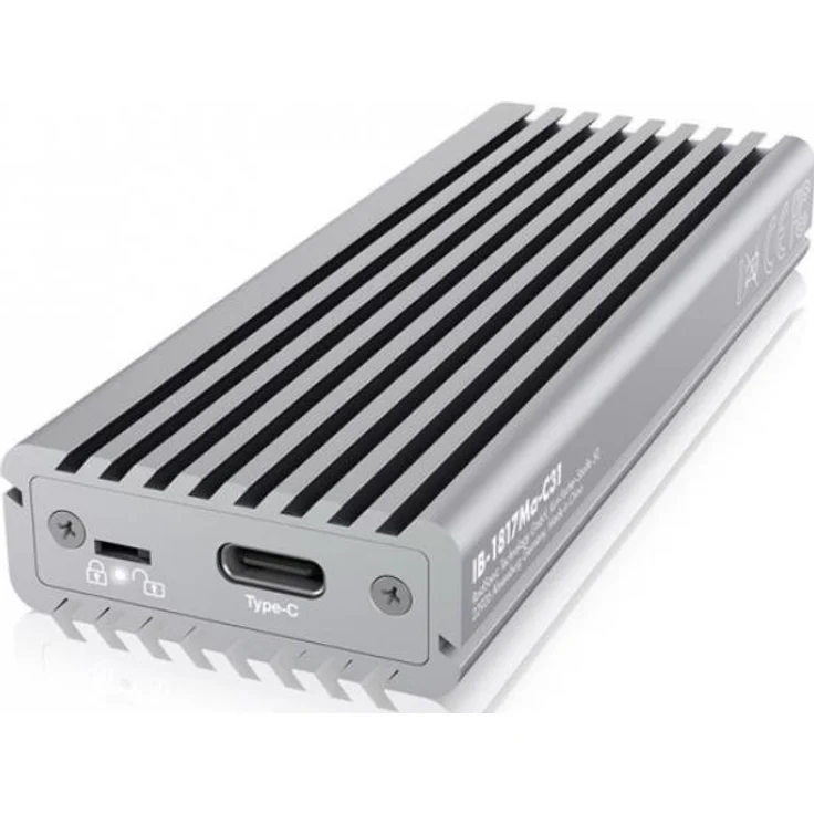 ICY BOX M.2 NVMe Adapter mit Gehäuse, USB 3.1 (Gen2, 10 Gbit-s), Kühlsystem, USB-C, USB-A, PCIe M-Key, Aluminium, Silber – Bild 1