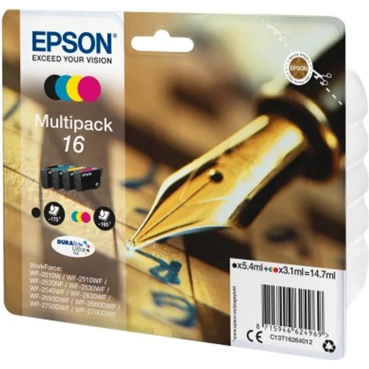 Epson Original 16 Tinte Füller (WF-2630WF WF-2650DWF WF-2660DWF WF-2750DWF WF-2760DWF, Amazon Dash Replenishment-fähig) Multipack 4-farbig