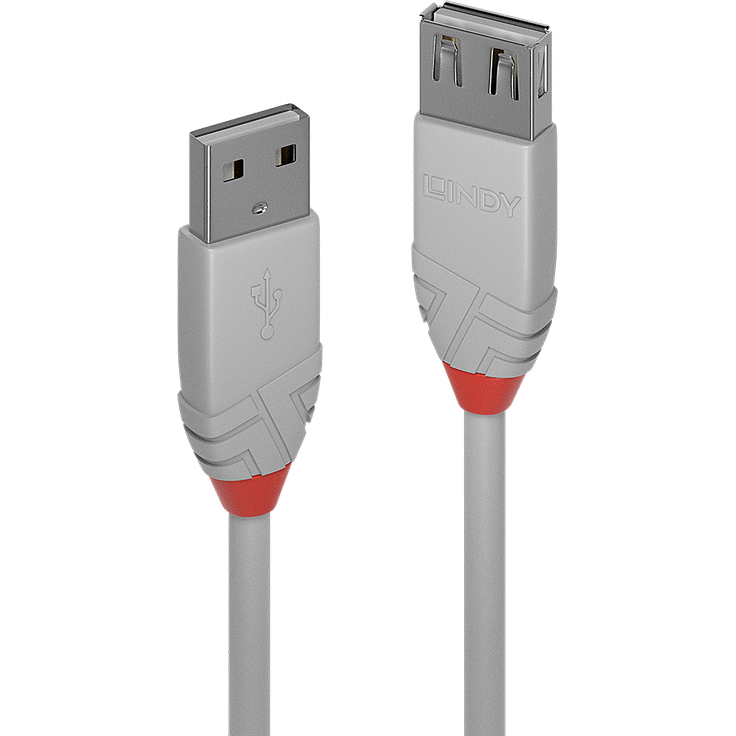 Lindy Anthra Line - USB-Verlängerungskabel - USB (M) bis USB (W) - USB2.0 - 20cm - rund - Grau (36710)