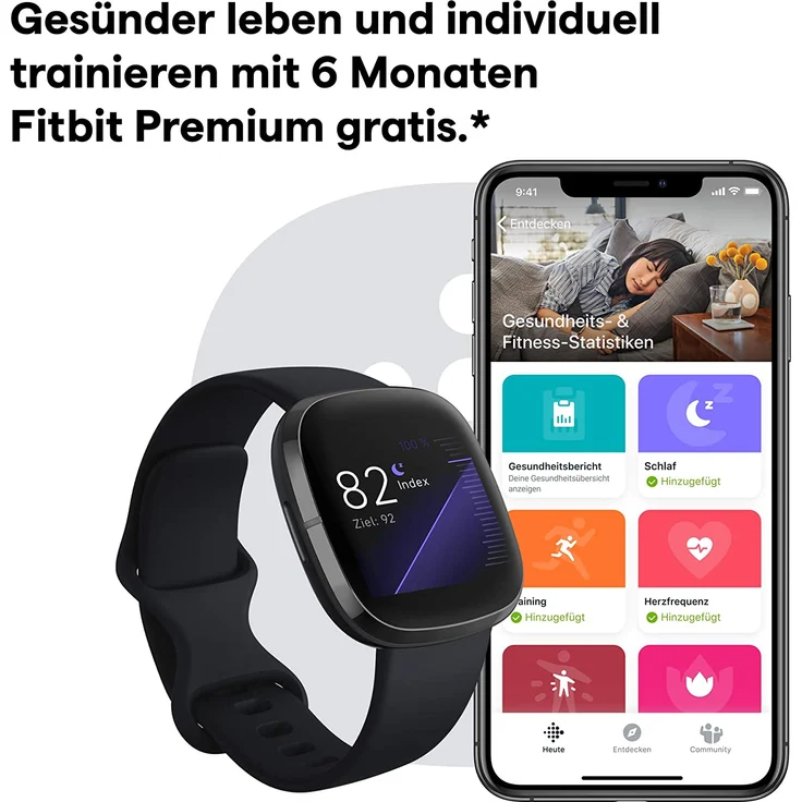 Fitbit Sense Smartwatch GPS, Unisex, S/L, Edelstahlgehäuse, Graphit/Carbon – Bild 9