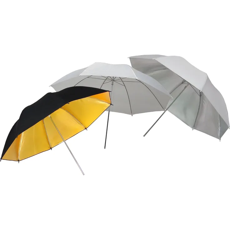 3x Schirm Softbox DynaSun UR02 =1 Weiss Diffusor ,1 Reflektorschirm Silber ,1 Studioschirm Gold 109