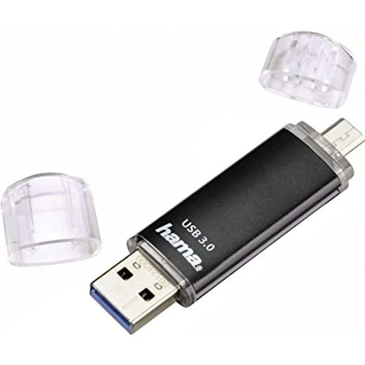Hama 64GB USB-Speicherstick mit USB 3.0 und microUSB (2-in-1 USB-Stick, z.B. für Android Handy, Tablet, Computer, Notebook, PC, Laptop, MacBook, OTG, 40MB-s) Handy-Stick, Doppel Memory-Stick schwarz – Bild 1