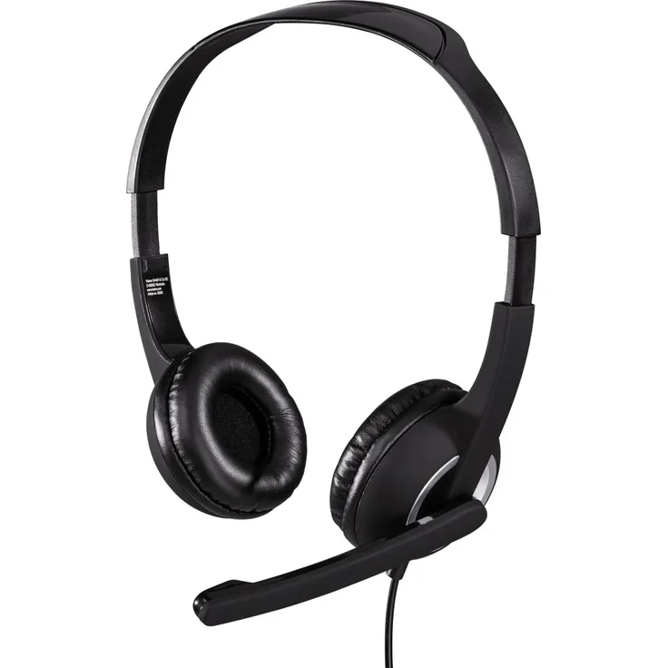 Hama PC Headset mit Mikrofon (ultra leichte Kopfhörer, On-Ear Ohrhörer, gepolsterte Ohrmuscheln, Stereo, Computer-Kopfhörer mit Lautstärkeregler am Kabel, 2 m Kabellänge, 3,5 mm Klinke) schwarz