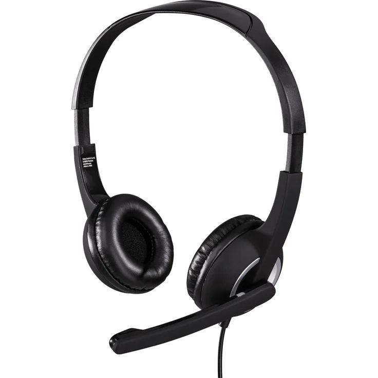 Hama PC Headset mit Mikrofon (ultra leichte Kopfhörer, On-Ear Ohrhörer, gepolsterte Ohrmuscheln, Stereo, Computer-Kopfhörer mit Lautstärkeregler am Kabel, 2 m Kabellänge, 3,5 mm Klinke) schwarz – Bild 1