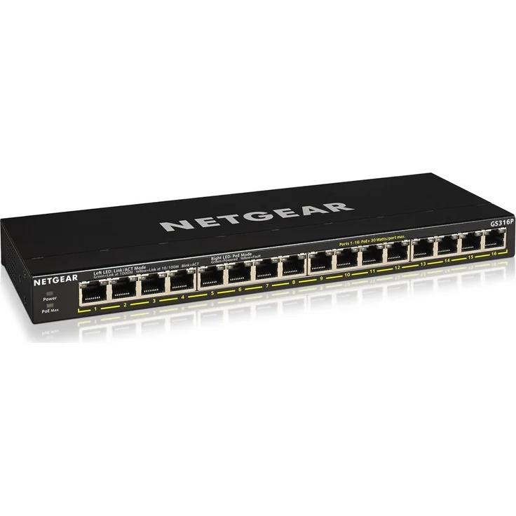 NETGEAR GS316P 16-Port Gigabit Ethernet LAN PoE Switch (mit 16x PoE+ 115W erweiterbar, Plug-and-Play, Desktop- oder Rack-Montage, robustes und lüfterloses Metallgehäuse) – Bild 1