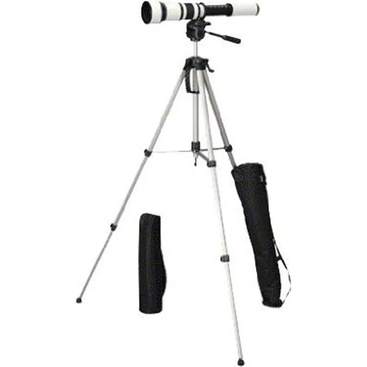 Walimex Pro 650-1300mm 1:8-16 DSLR-Teleobjektiv inkl. Dreibeinstativ Walimex Pro WT-3570für Canon EF Objektivbajonett weiß (manueller Fokus, für Vollformat Sensor gerechnet, Filterdurchmesser 95mm)
