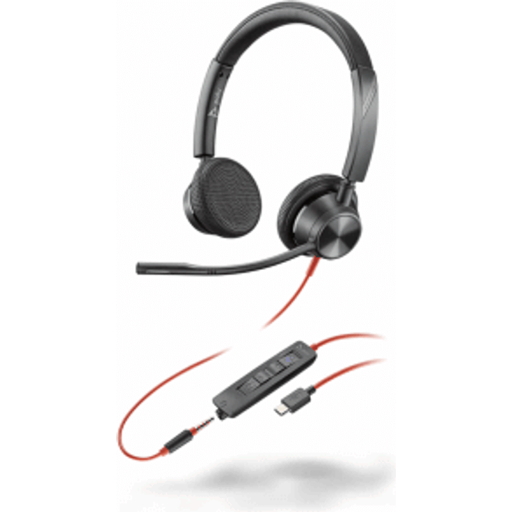 Poly Headset Blackwire C3325-M, binaural, USB-C, schwarz/rot