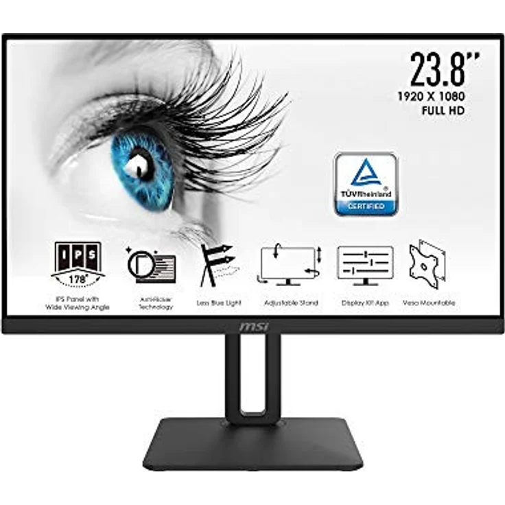 MSI PRO MP242DE 60 cm (23,8 Zoll) Office LED Monitor (Full-HD, 75Hz, IPS-Panel Technologie, Rahmenloses Design, HDMI, schwarz) – Bild 1