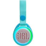 JBL JR Pop Mini-Boombox für Kids - Poppiger, wasserdichter Bluetooth-Lautsprecher mit eingebauten Lichtmotiven - Bis zu 5 Stunden Musik hören mit nur einer Akku-Ladung Türkis