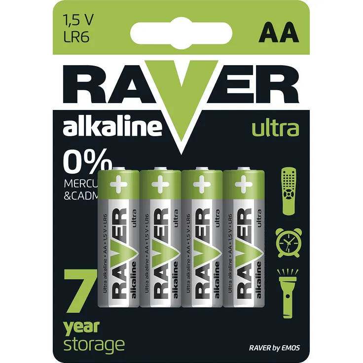 EMOS Raver Ultra Alkaline AA Mignon Batterien | 1,5 V | LR6 | 4 Stück | 7 Jahre lagerfähig, 1.5 V