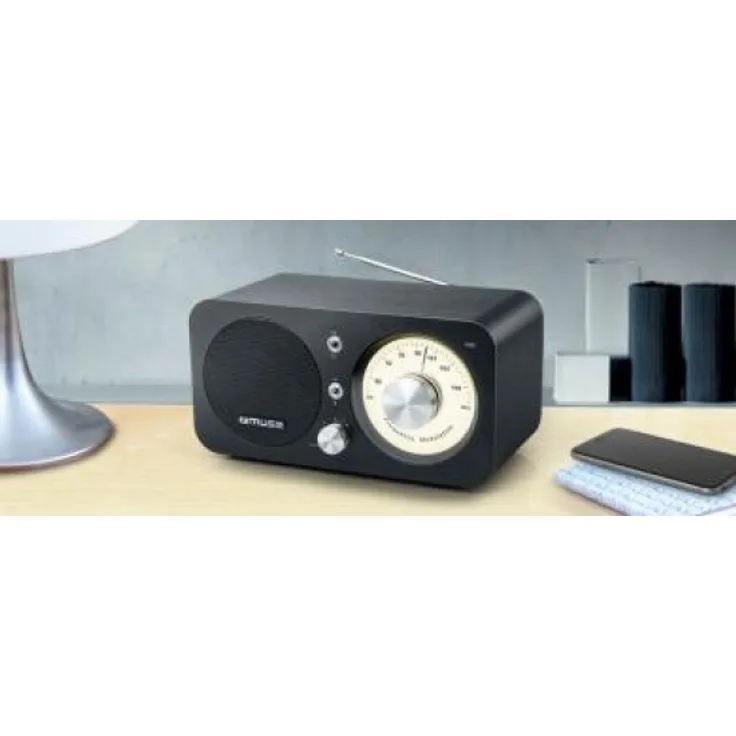 Muse M-095 BT Bluetooth Retro-Radio mit UKW Tuner, NFC und USB-Ladeanschluss (Teleskop-Antenne, AUX), schwarz