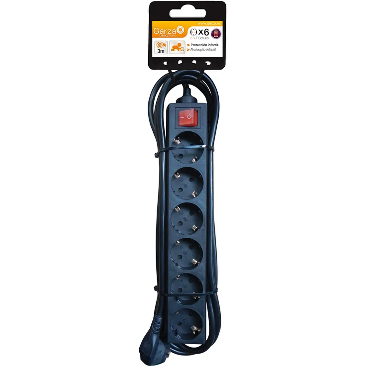Garza - Reiher 420028 Power-Base lose Basic 6 Schuko-Steckdosen, Kabel 1,5 mm x 3 m, Farbe, Schwarz, Medium