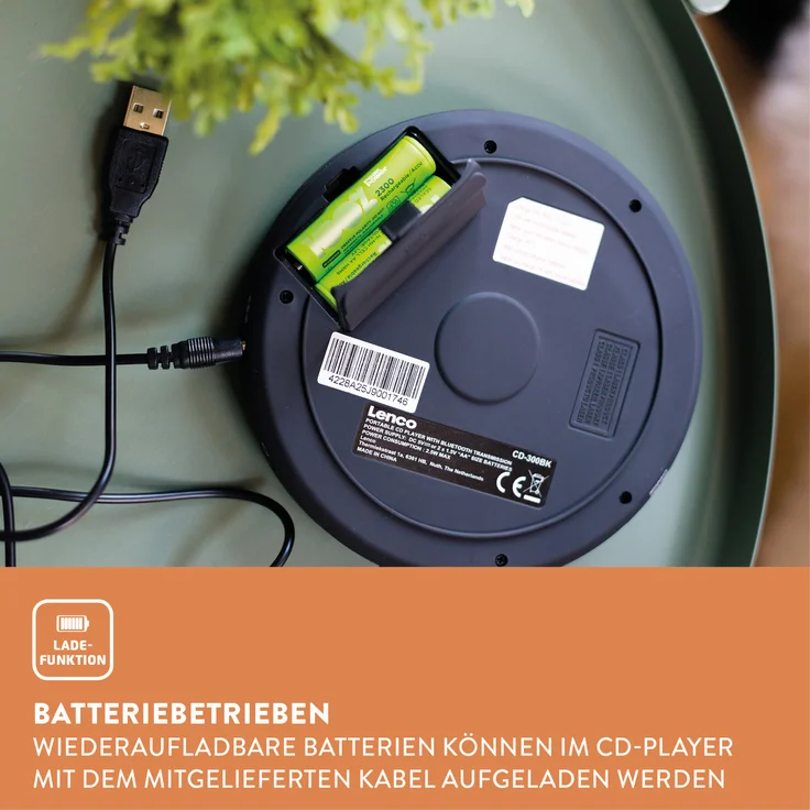 Lenco CD-300 Tragbarer CD-Player Walkman mit Bluetooth, MP3 Funktion, Antishock, schwarz – Bild 6