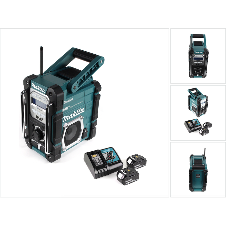 Makita DMR 112 RM Akku Baustellen Radio 7,2 - 18V Bluetooth DAB+ + 2x 4,0Ah Akku + Ladegerät schwarz, blau, silber