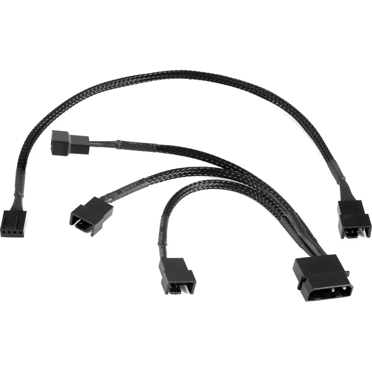 Poppstar Lüfter Kabel Set 12V (15cm 2-Pin Y-Kabel 1x Molex Stecker auf 3x Stecker) + 30cm 4-Pin PWM Verlängerungskabel, zum Anschluss von Gehäuselüftern an ein Netzteil – Bild 1