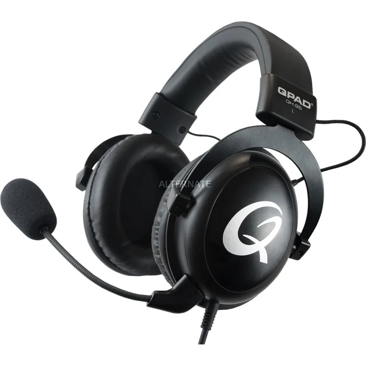 QPAD QH-95 Pro Gaming Premium Headset, Kopfhörer für PC, Playstation 4 PS4, Nintendo Switch, Xbox One, Mobile Geräte, 53 mm Stereo Sound & 7.1 Surround Sound (Computer) mit USB Soundkarte, Schwarz