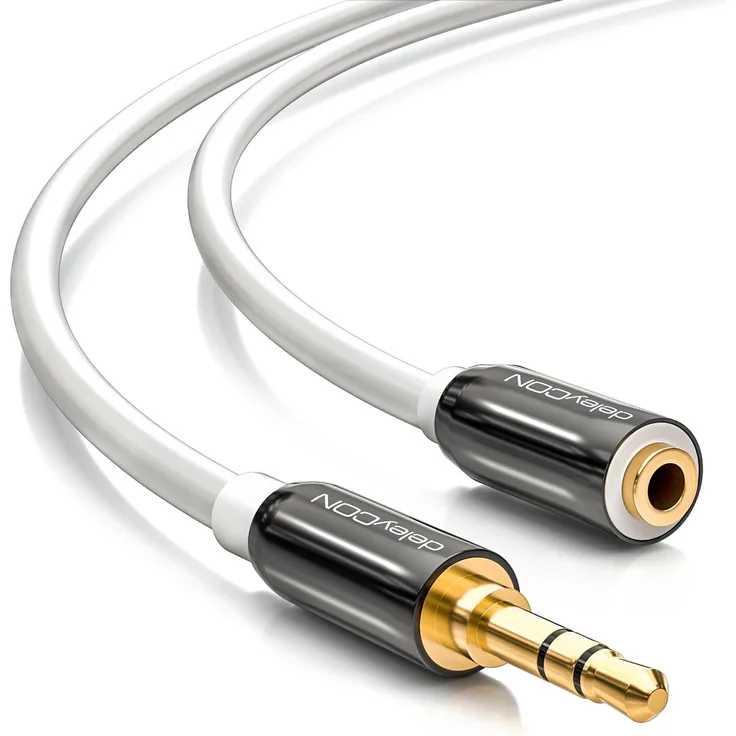 deleyCON PREMIUM 3m HQ Stereo Audio Klinken Verlängerungskabel [weiß] 3,5mm Klinken Buchse zu 3,5mm Klinken Stecker - METALL - vergoldet