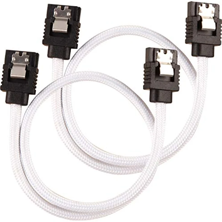 Corsair Premium Sleeved SATA 3 Kabel (6Gbps, 30 cm) Weiß – Bild 1