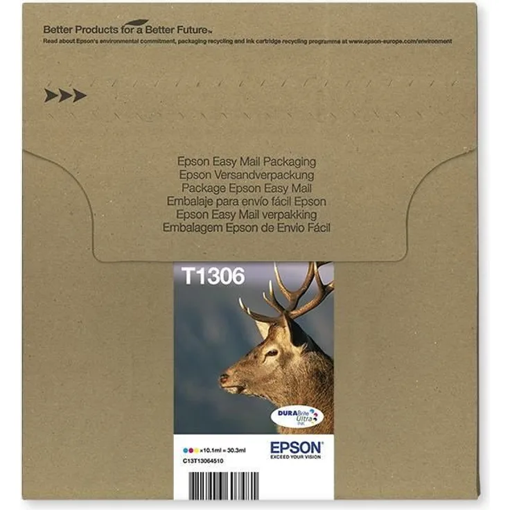 Epson Original T1306 Tinte Hirsch (SX420W BX320FW SX620FW BX-SX525WD BX625FWD BX305FW B42WD BX925FWD BX635FWD BX535WD SX435-440W BX630FW SX235W WF7015 7515 7525 3010 3520 3540) Multipack 3-farbig