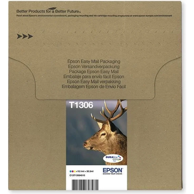 Epson Original T1306 Tinte Hirsch (SX420W BX320FW SX620FW BX-SX525WD BX625FWD BX305FW B42WD BX925FWD BX635FWD BX535WD SX435-440W BX630FW SX235W WF7015 7515 7525 3010 3520 3540) Multipack 3-farbig – Bild 1