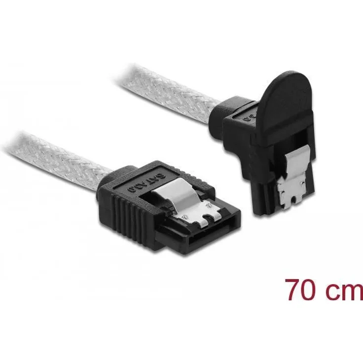 Delock SATA 6 Gb-s Kabel gerade auf unten gewinkelt 70 cm transparent