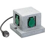 UNITEC Steckdosenverteiler für den Garten in Steinoptik, Gartensteckdose, Außensteckdose, IP 44, 4 Steckdosen Säule