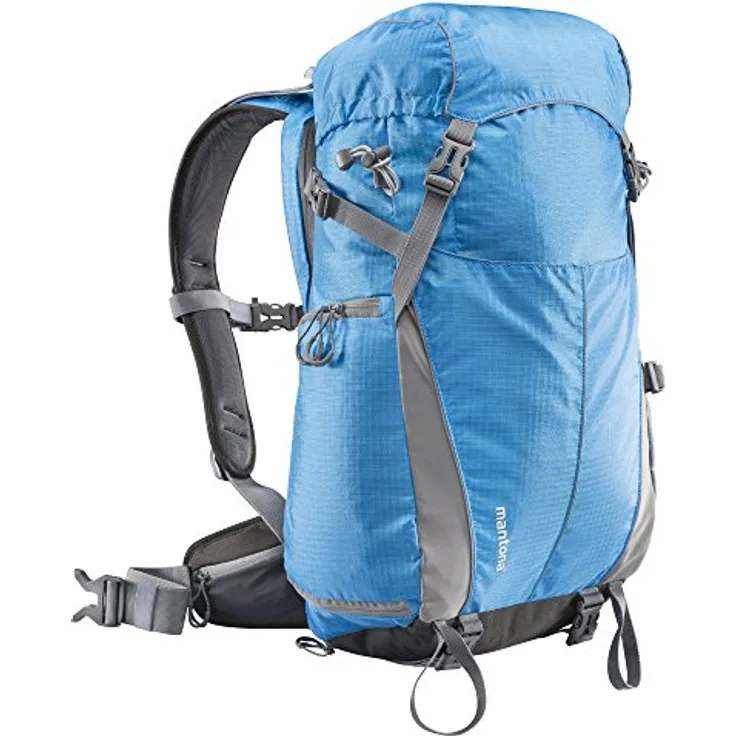Mantona Elements Outdoor Rucksack (inkl. Regenschutzhülle, Laptop-Tabletfach, herausnehmbarer Kameratasche mit Tragegurt, geeignet für DSLR, Systemkamera, zwei Objektive und Kleinzubehör) blau