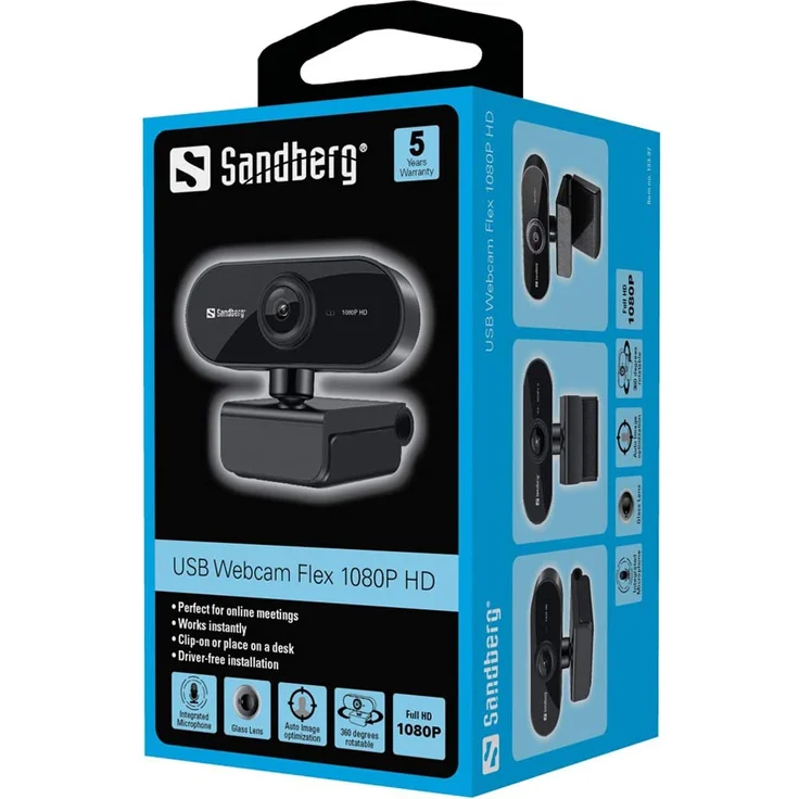 Sandberg USB Webcam Flex - Web-Kamera - Farbe - 2 MP - 1920 x 1080 - 1080p - feste Brennweite - Audio - USB2.0 (133-97) – Bild 2