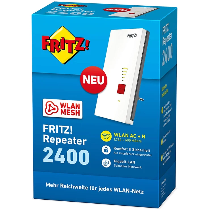 AVM FRITZ!WLAN Mesh Repeater 2400 (Dual-WLAN AC + N bis zu 1.733 MBit-s (5GHz) + 600 MBit-s(2,4 GHz), 1x Gigabit-LAN, deutschsprachige Version) – Bild 2