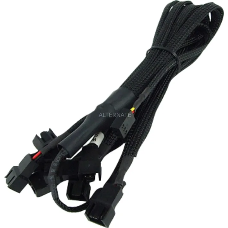 Phobya 3Pin Molex auf 9X 3Pin Molex 60cm - Stromkabel (Männlich-weiblich, Molex (3-pin), Molex (3-pin), Schwarz)