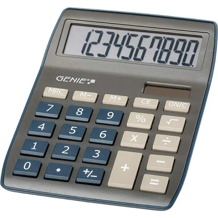 Genie 840 DB 10-stelliger Tischrechner, Dual-Power (Solar und Batterie), kompaktes Design, dunkelblau