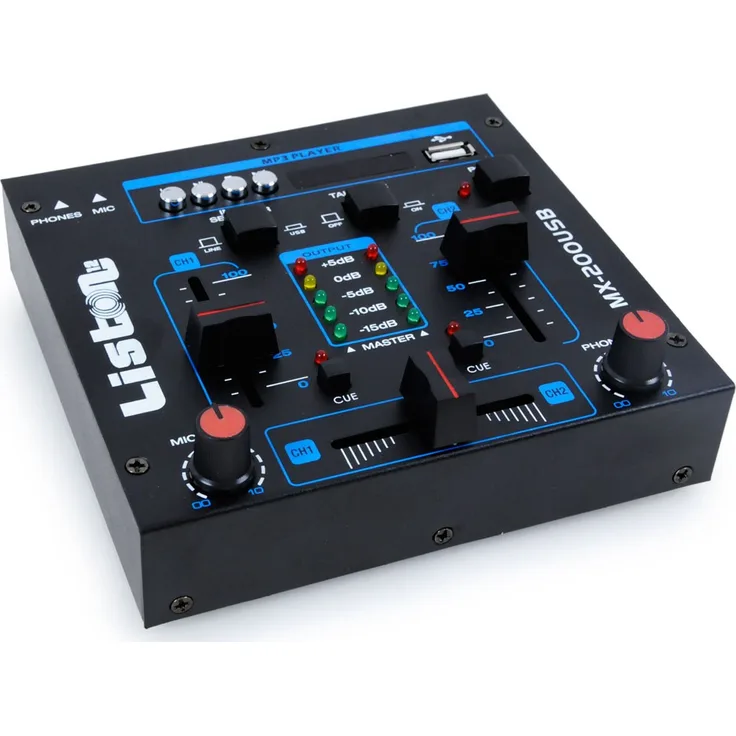 2-Kanal Mischpult mit USB Crossfading Liston MX-200 USB