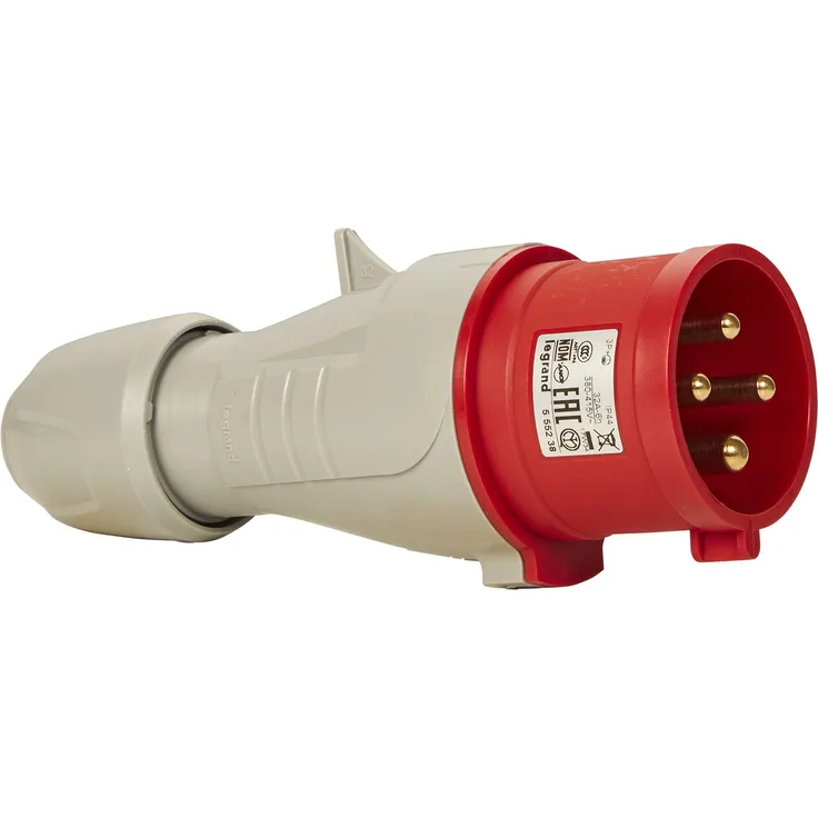 Legrand, E 32A Stecker, rot 4-polig (3P+PE), 6h (400V-32A), Schutzart IP44, IK09, 090131