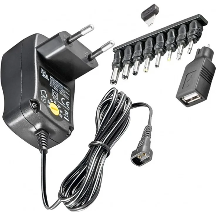 3 Volt bis 12 Volt Universal-Netzteil inklusive 1 USB- und 8 DC-Adaptern, max. 3
