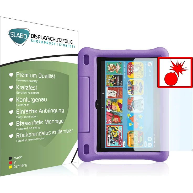 Slabo 2x Panzerschutzfolie für Amazon Fire HD 8 Kids Edition-Tablet 10. Generation (2020) KLAR ''Shockproof'' (verkleinerte Folien) Displayfolie Schutzfolie Folie