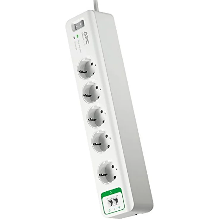 APC Surge Protector - PM5T-GR - Steckdosenleiste mit Überspannungsschutz (5-fach Stecker Schuko, schaltbar, 2 Telefon-Schutz-Ausgänge - Farbe: weiß) – Bild 1