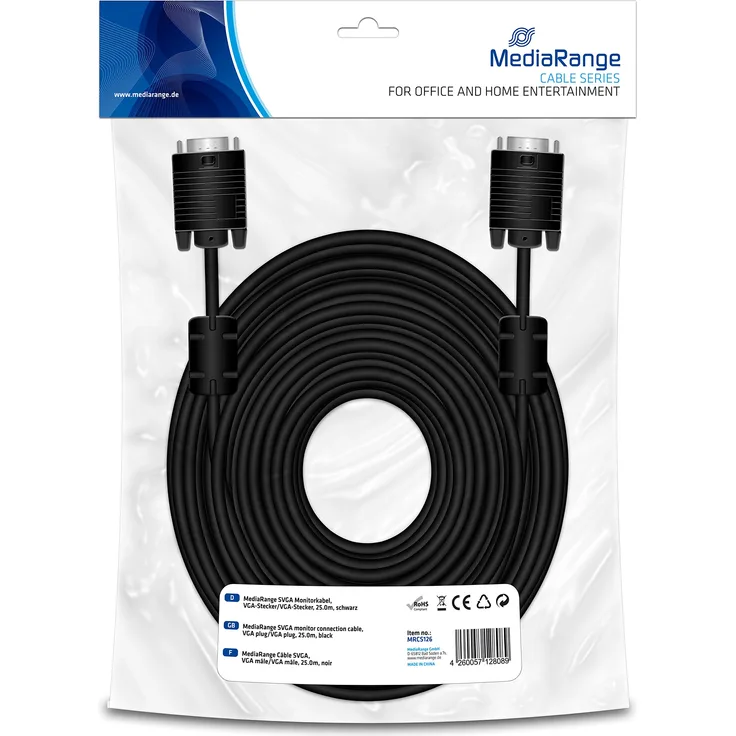 MediaRange - SVGA-Kabel - HD-15 (M) - HD-15 (M) - 25,0m - Schwarz (MRCS126)