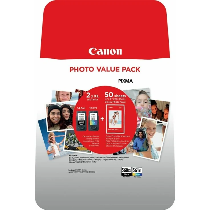 CANON CRG PG-560XL-CL-561XL Photo Value BL 4x6 Phot PaperGP-501 50sheets + XL Black & XL Colour Cartridges – Bild 1