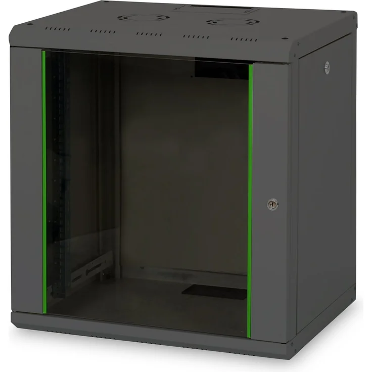 DIGITUS Netzwerk-Schrank 19 zoll 12 HE - Wandmontage - 450 mm Tiefe - Traglast 100 kg - Unique Serie - Glastür - Schwarz – Bild 1