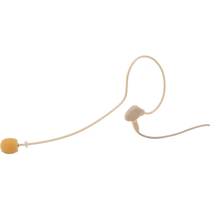 JTS CM-801F Elektret-Ohrbügelmikrofon, ultraleichtes Bühnen-Mikrofon mit einem Ohr-Haken, unauffälliges Headset inklusive Tasche und Windschutz, in Beige