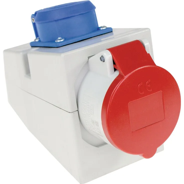 as - Schwabe E-Wanddose mit Schutzkontakt-Steckdose – 400 V - 16 A - 5-polig – E-Starkstrom-Dose mit Schuko-Dose – Anbau-Steckdose für Outdoor-Bereich & Baustelle – IP44 – Made in Germany I 60437