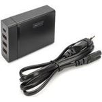 DIGITUS 4-Port Universal USB Ladegerät, Ladeadapter, 1x USB Typ-C, 3X USB A, Power Delivery 2.0, EU-Netzstecker, Sicherheits-Schutzfunktionen, Schwarz