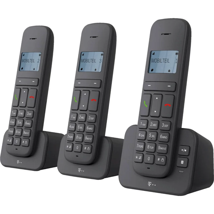 Telekom Sinus CA37 Trio Candy-Bar Schnurlostelefon, Dot-Matrix-Display, Anrufbeantworter, Analog-Telefon, anthrazit (40318194) – Bild 1