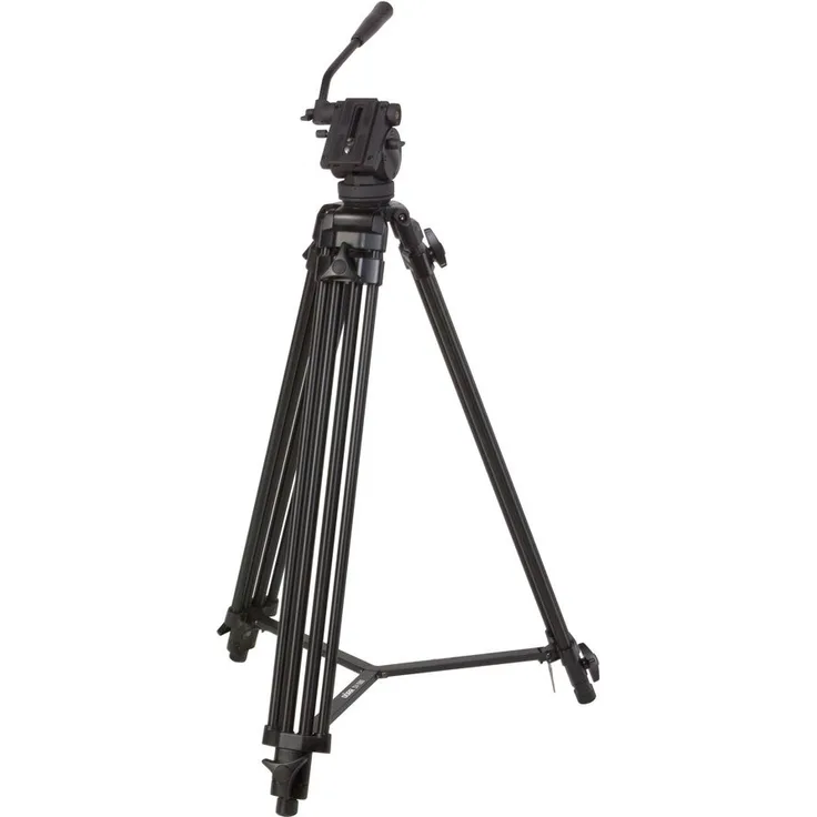 Dörr Foto-Videostativ DV-1980 mit 2-Weg Fluid Neigekopf, Wasserwaage, Schnellwechselplatte für 1-4 und 3-8 Zoll Kameraanschluss inkl. Tasche schwarz