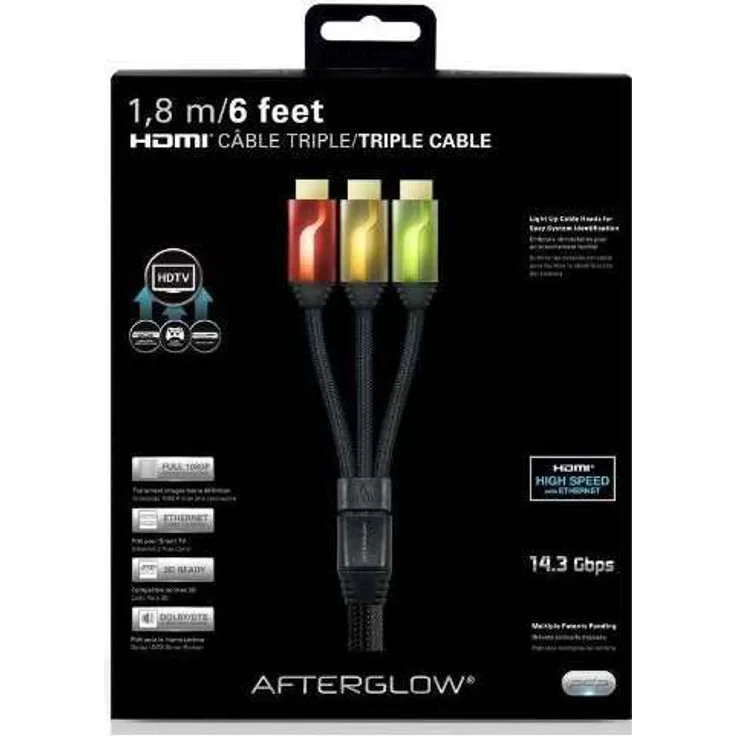 PS3 - HDMI-Kabel Afterglow Triple-Kabel1,8m - 1080P - 3D Ready - Dolby DTX - rot-orange-Lime