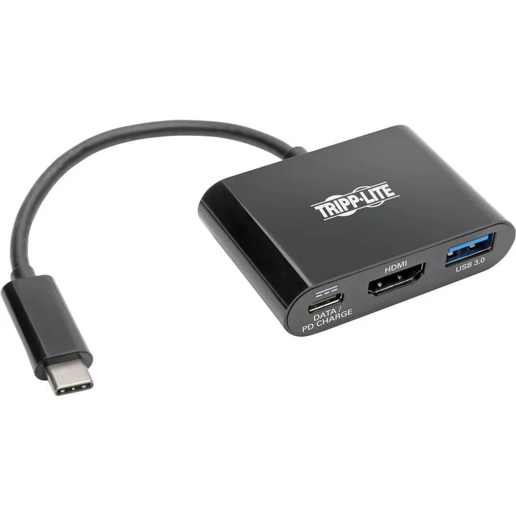 Tripp Lite U444-06N-H4UB-C USB-C-auf-HDMI 4K-Adapter mit USB-A-Anschluss und PD-Aufladung, HDCP, schwarz