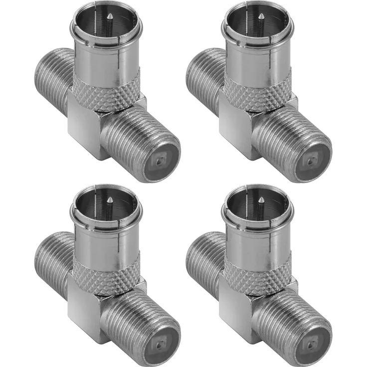 Poppstar 4x Sat TV Coax Verteiler T-Stück (F-Quickstecker: 2x F-Buchse 1x F-Stecker) Antennen Splitter Adapter für Koaxialkabel, Antennenkabel, silbern