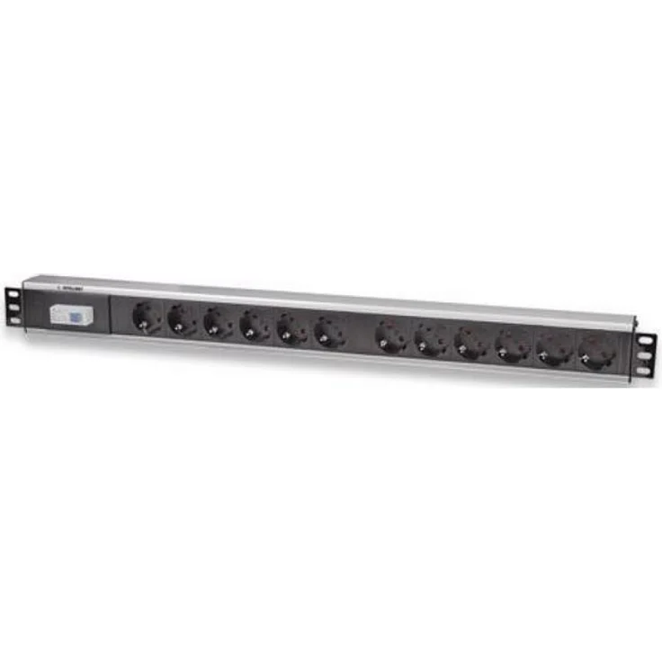 Intellinet 19'' 12-fach Steckdosenleiste Schutzkontakt vertikale Rackmontage Leitungsschutzschalter 1,6 m Stromkabel schwarz 711449 – Bild 1
